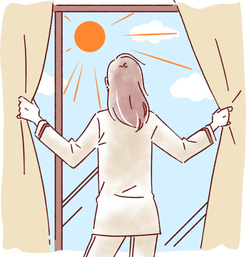 太陽光を浴びる女性のイラスト